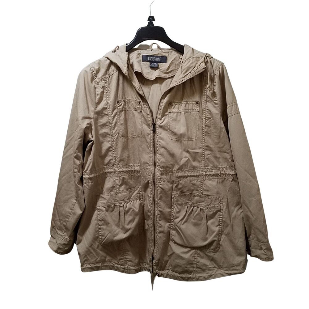 Kenneth Cole Reaction Women's Full-Zip Khaki Cargo Utility Jacket XL